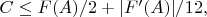 $C\leq F(A)/2+|F'(A)|/12,$