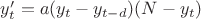 $y'_t=a(y_t-y_{t-d})(N-y_t)$