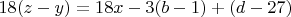 $18(z-y)=18x-3(b-1)+(d-27)$