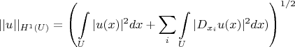 $$||u||_{{H^1}(U)}= \left (\int\limits_U |u(x)|^2 dx + \sum\limits_{i} \int\limits_U | D_{x_i} u(x)|^2 dx) \right )^{1/2} $$