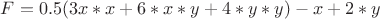 $F = 0.5 (3x*x + 6*x*y + 4*y*y) - x + 2*y$
