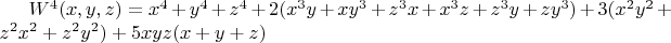 $W^4(x,y,z)=x^4+y^4+z^4+2(x^3y+xy^3+z^3x+x^3z+z^3y+zy^3)+3(x^2y^2+z^2x^2+z^2y^2)+5xyz(x+y+z)$
