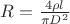 $\[
R = \frac{{4\rho l}}
{{\pi D^2 }}
\]
$