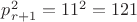 $p^2_{r+1}=11^2=121$