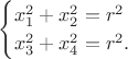 $$\begin{cases}x_1^2+x_2^2=r^2\\x_3^2+x_4^2=r^2.\end{cases}$$