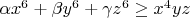$\alpha x^6+\beta y^6+\gamma z^6\geq x^4yz$