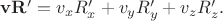 $\mathbf{vR'}=v_xR'_x+v_yR'_y+v_zR'_z.$