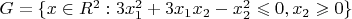 $G = \{ x \in R^2: {3{x_1^2} +3x_1x_2 - {x_2^2} \leqslant 0,  x_2  \geqslant 0}\}$