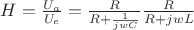 $H = \frac{U_{a}}{U_{e}} = \frac{R}{R + \frac{1}{jwC}} \frac{R}{R + jwL}$