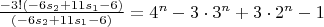 $\frac{-3!(-6s_2+11s_1-6)}{(-6s_2+11s_1-6)}=4^n-3\cdot 3^n+3\cdot 2^n-1$