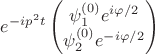 $e^{-ip^2t}\begin{pmatrix}\psi_1^{(0)}e^{i\varphi/2}\\\psi_2^{(0)}e^{-i\varphi/2}\end{pmatrix}$