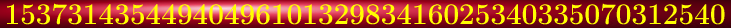 $\tikz[scale=.67, transform shape, font=\fontsize{11}\selectfont, black!70!]{
\node at (4.79,10)[shading=ball,ball color=red!70!violet!100!, white] {\color{yellow}\Huge\textbf{1537314354494049610132983416025340335070312540}}
}$