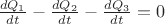 $\frac{dQ_1} {dt}} - \frac{dQ_2} {dt}} - \frac{dQ_3} {dt}} =0$