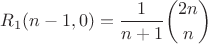 $$R_1(n-1,0)=\frac{1}{n+1}\binom{2n}{n}$$