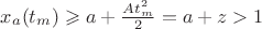 $x_a(t_{m}) \geqslant a+\frac {At_{m}^2} 2=a+z>1$ $x_a(t_{m}) \geqslant a+\frac {At_{m}^2} 2=a+z>1$