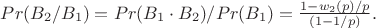 $Pr(B_2/B_1)=Pr(B_1 \cdot B_2)/Pr(B_1)=\frac {1-w_2(p)/p} {(1-1/p)}.$