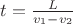 $t=\frac L {v_1-v_2}$