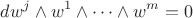 $$
dw^j\wedge w^1\wedge\dots\wedge w^m = 0
$$