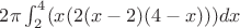 $2\pi \int_2^4 (x(2(x-2)(4-x)))dx$