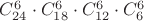 $C^6_{24}\cdot C^6_{18}\cdot C^6_{12}\cdot C^6_6$