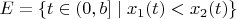 $E=\{t\in (0, b]\mid x_1(t) <x_2(t) \}$