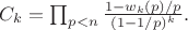 $C_k=\prod_{p<n}\frac {1-w_k(p)/p} {(1-1/p)^k}.$