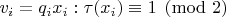 $v_i = q_i x_i: \tau(x_i) \equiv 1 \pmod{2}$