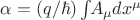 $\alpha=(q/\hbar)\int\!\! A_\mu dx^\mu$ $\alpha=(q/\hbar)\int\!\! A_\mu dx^\mu$