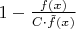 $1 - \frac{f(x)}{C\cdot\Tilde{f}(x)}$