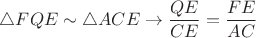 $\triangle FQE  \sim \triangle ACE \rightarrow \dfrac {QE}{CE}=\dfrac {FE}{AC}$