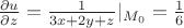 $\frac{\partial u}{\partial z}=\frac{1}{3x+2y+z}|_{M_0}=\frac16$
