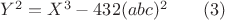 $Y^2=X^3-432(abc)^2\qquad(3)$
