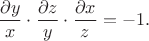 $$\frac{\partial y}{\partiial x}\cdot\frac{\partial z}{\partiial y}\cdot\frac{\partial x}{\partiial z}=-1.$$