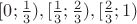 $[0;\frac{1}{3}), [\frac{1}{3};\frac{2}{3}), [\frac{2}{3};1)$