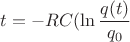 $t=-RC(\ln{\dfrac{q(t)}{q_0}}$ $t=-RC(\ln{\dfrac{q(t)}{q_0}}$