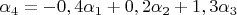 $\alpha_4 = -0,4 \alpha_1 +0,2 \alpha_2 +1,3 \alpha _3$