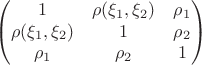 $$
\begin{pmatrix}
1 & \rho(\xi_1,\xi_2) & \rho_1 \\
\rho(\xi_1,\xi_2) & 1 & \rho_2 \\
\rho_1 & \rho_2 & 1 \end{pmatrix}
$$