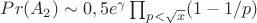 $Pr(A_2) \sim 0,5e^{\gamma}\prod_{p<\sqrt{x}}(1-1/p)$