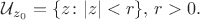 ${\displaystyle {\mathcal {U}}_{z_{0}}=\{z\colon |z|<r\},\,r>0}.$