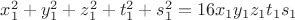 $x_1^2+y_1^2+z_1^2+t_1^2+s_1^2=16x_1y_1z_1t_1s_1$
