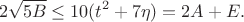 $$2\sqrt{5B}\le10(t^2+7\eta)=2A+E.$$