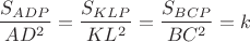 $$\frac{S_{ADP}}{AD^2}=\frac{S_{KLP}}{KL^2}=\frac{S_{BCP}}{BC^2}=k$$