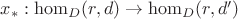 $x_{*}:\operatorname{hom}_{D}(r, d) \to \operatorname{hom}_{D}(r, d')$ $x_{*}:\operatorname{hom}_{D}(r, d) \to \operatorname{hom}_{D}(r, d')$