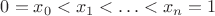 $0 = x_0 < x_1 < \ldots < x_n = 1$