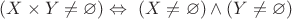 $(X \times Y \ne \varnothing)\Leftrightarrow\ (X \ne \varnothing) \wedge (Y \ne \varnothing)$
