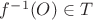 $f^{-1}(O) \in T$