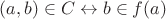 $(a, b) \in C \leftrightarrow b \in f(a)$