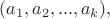 $(a_1,a_2,...,a_k),$