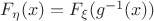 $ F_{\eta}(x)=F_{\xi}(g^{-1}(x)) $