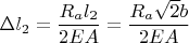 $\Delta l_2=\dfrac{R_al_2}{2EA}=\dfrac{R_a\sqrt{2}b}{2EA}$